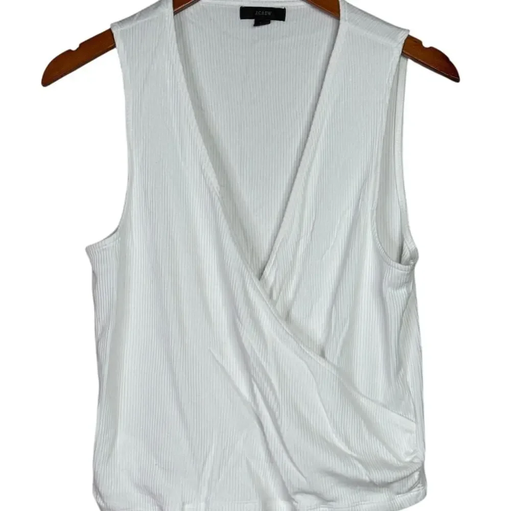 J. Crew Sleeveless Ruched Wrap Stretch Tank Top Vintage Soft Ribbed XL White